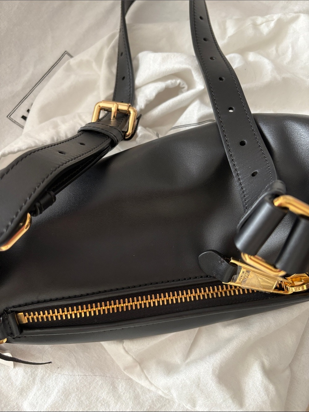 Moschino Black and Gold Logo Crossbody Belt Bag - Picture 9 of 9